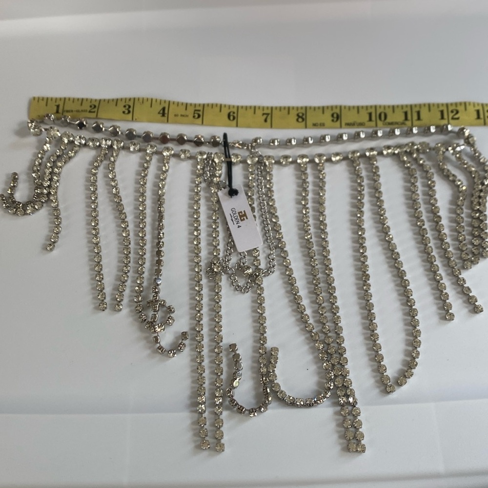 NWT Golden 4 M Rhinestone Fringe Metal Chain Belt - Picture 6 of 10